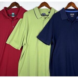 Lot of 3 Polo GOLF Shirts Callaway, Pro Tour, IZOD- Men’s XXL/2XL Blue-Red-Green
